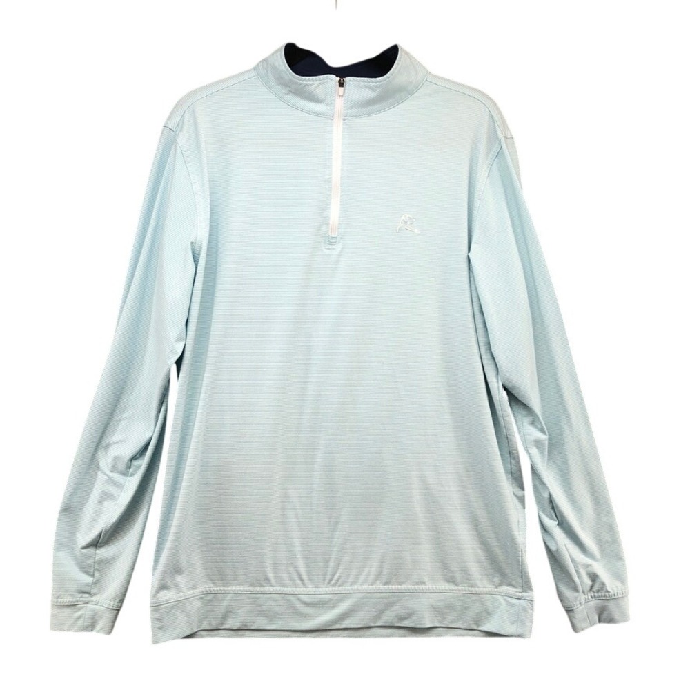 Rhoback Quarter Zip Mens Medium Light Blue Striped Performance Pullover